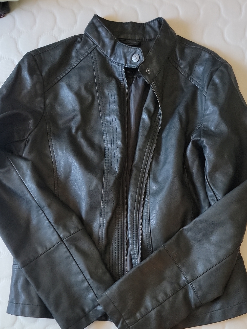 Bernardo Green Faux Leather Jacket with Silver Hardware
